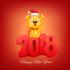 2018 new year invitation card with yellow dog cartoon character