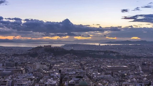 Acropolis and Athens at sunset Timelapse 4K