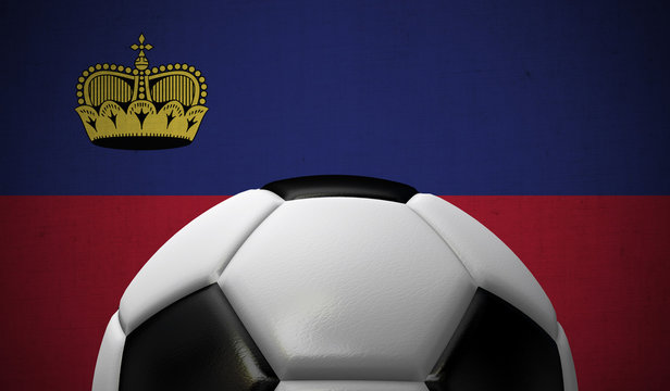 Soccer football against a Liechtenstein flag background. 3D Rendering