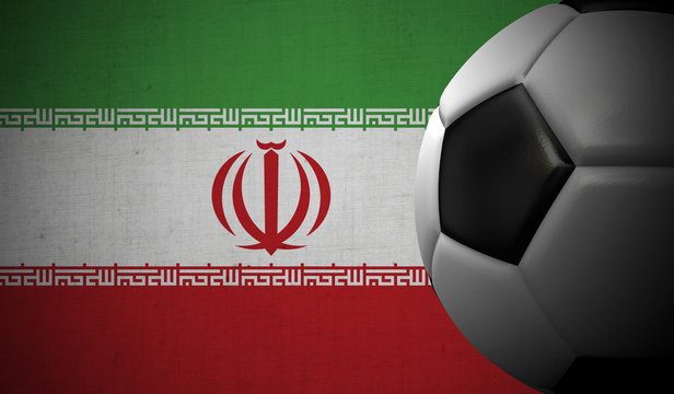 Soccer football against a Iran flag background. 3D Rendering