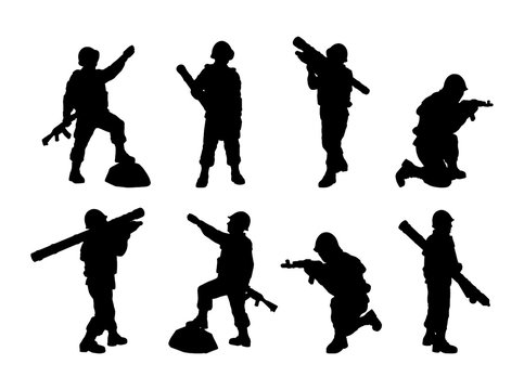 Man-portable air-defense system. Soldiers silhouettes set