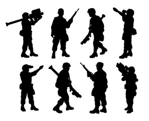 Man-portable air-defense system. Soldiers silhouettes set