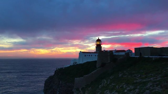 Lighthouse of Cabo Sao Vicente, Sagres, Portugal at Sunset - Farol do Cabo Sao Vicente