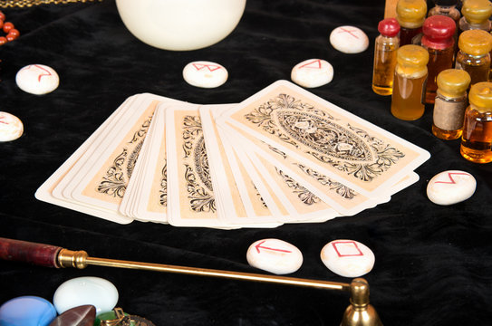 Tarot cards on table