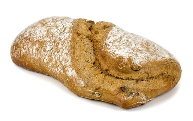 bread with raisins on white background