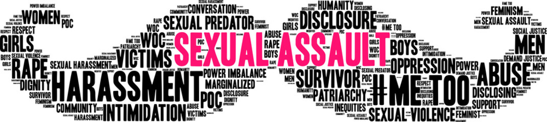Sexual Assault Word Cloud on a white background. 