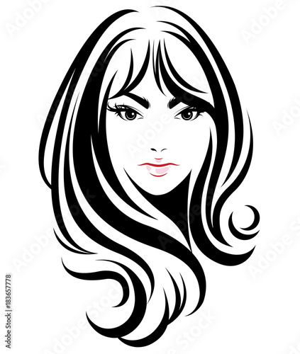 Women Long Hair Style Icon Logo Women Face On White