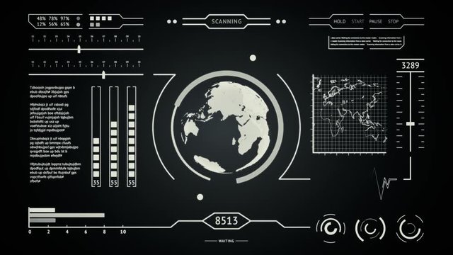 HUD interface display scanning of the planet Earth silver