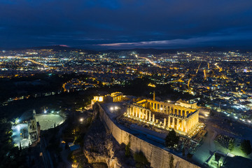 Aerial view of Parthenon and Acropolis in Athens,Greece