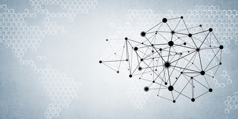 Lines and dots as networking idea drawn on cement background