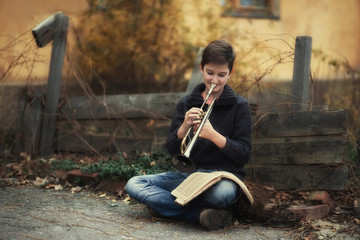Boy playing trumpet