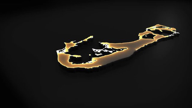 Seamless looping 3D animation of the map of Bermuda including 2 versions and alpha matte