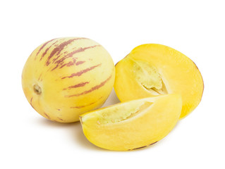 Pepino melon fruit isolated on white background with clipping path.
