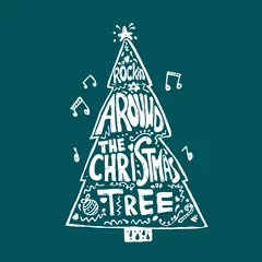 Türaufkleber Singing Christmas tree. Quote from the song. New year lettering © Tany Androsova