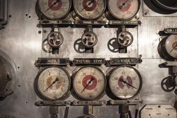 Details of control panel of an old submarine in France