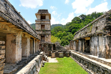 Fototapeta na wymiar Ancient ruins in Palenque, Mexico