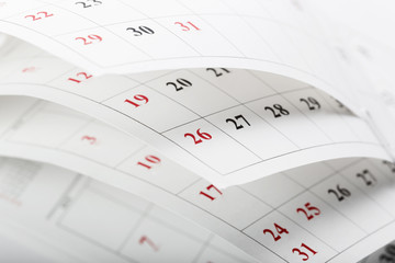 Calendar pages close up business time concept