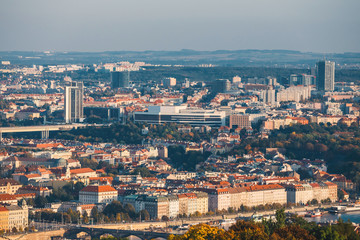 aerial view of old town in Prague, Czech republic, red tile roofs