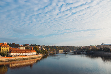 Fototapeta premium Vltava river and old downtown of Prague, the capital of Czech Republic