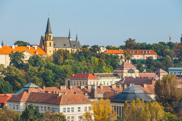 Fototapeta premium View of Prague from the hill of Vysehrad fort, Czech Republic