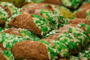 typical Sicilian sweets based on sheep's ricotta and pistachio