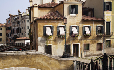 View of old, historical, typical buildings in Venice. Image show