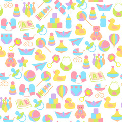 Baby toys seamless pattern on white background