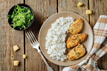 Baked Parmesan Parsley Crusted Chicken with rice