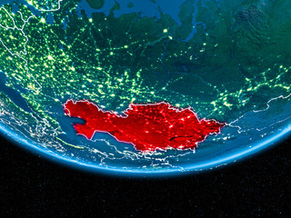 Kazakhstan on planet Earth from space at night