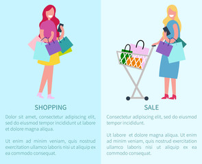 Shopping and Sale Set of Two Vector Illustration