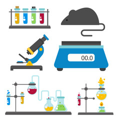 Lab symbols test medical laboratory scientific biology design biotechnology science chemistry icons vector illustration.