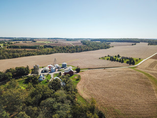 Fototapeta premium Aerial of Country and Suburban Land In York, Pennsylvania during Fall in Stewartstown