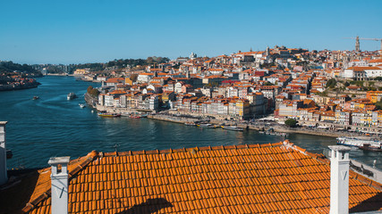 Douro river and Ribeira from Vila Nova de Gaia, Porto, Portugal.