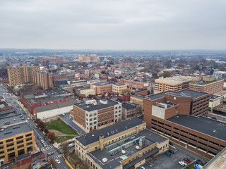 Obraz premium Aerial of Downtown Lancaster, Pennsylvania areound the Central Markets