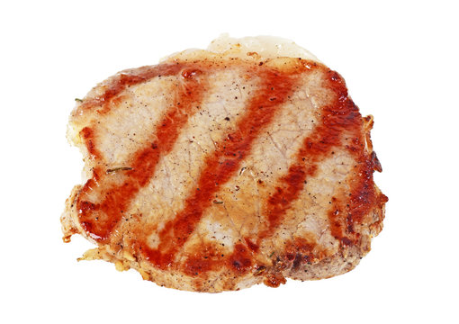 Grilled pork chop on white background