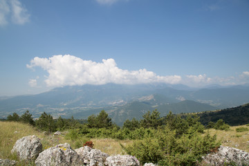 View from Mount Motola, villages in the valley Gagliano Aterno and Secinaro