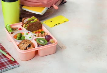 Fotobehang Lunch box with healthy lunch on the table with copy space © lithiumphoto