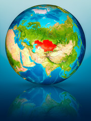 Kazakhstan on Earth on reflective surface