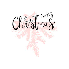 Fototapeta na wymiar Merry Christmas Hand Drawn christmas tree branch and lettering isolated on white. Cute xmas holiday background for postcards, invitations, greeting cards, banners, posters, etc. Made in vector