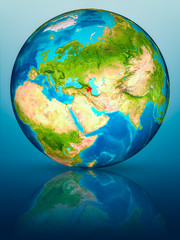 Azerbaijan on Earth on reflective surface