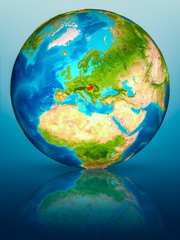 Hungary on Earth on reflective surface