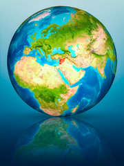 Syria on Earth on reflective surface