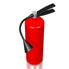 3D red fire extinguisher, white background