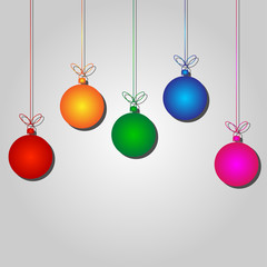 set of colored Christmas balls with shadow isolated on gray background