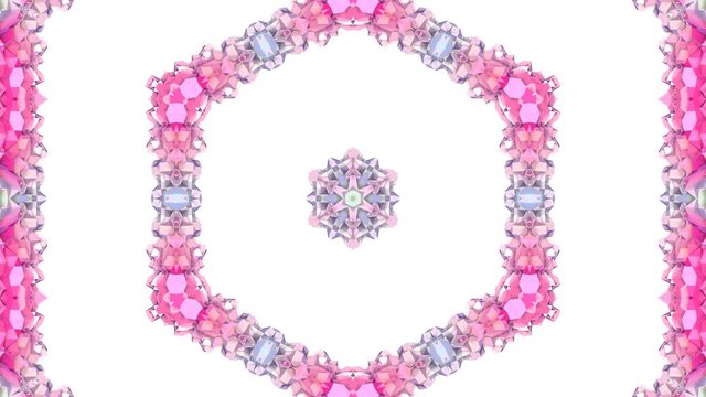 looped animation of 3d geometry, geometric forms and shapes are transformed. Composition in low poly style kaleidoscope effect. Motion graphics background for vj shows. 4k seamless footage .