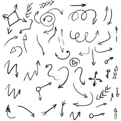 Arrow doodles vector. A set of simple sketches of arrows. Up, down, left, right ones. The effect of a pencil sketch isolated on white background.. Vector eps 10.