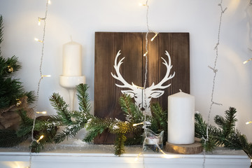 Rustic Christmas decorations on wooden surface