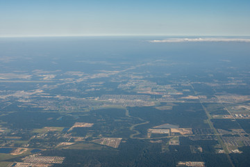 Metropolis Area of Houston, Texas Suburbs from Above in an Airplane