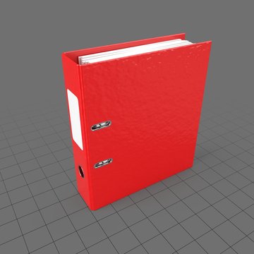 Red plastic binder with label