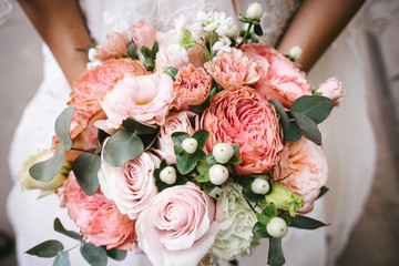 Bride with bouquet, closeup - 183677178